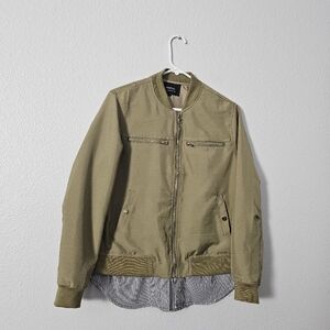 Roly Poly Olive Green Bomber Jacket with Ribbed Collar and Elastic Cuffs Sz L